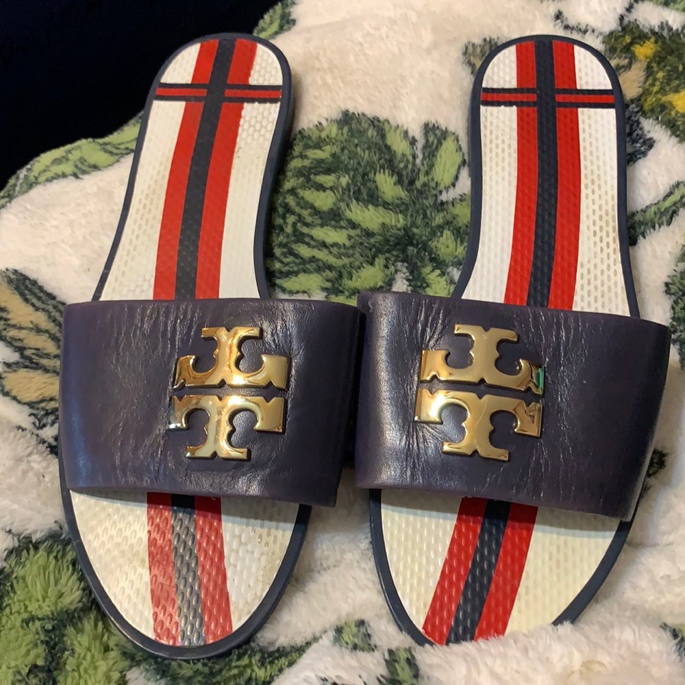 Tory Burch navy slides